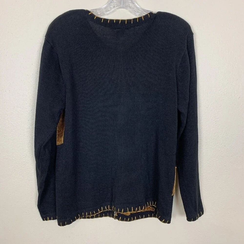 Dressbarn Womens Vintage Cardigan Sweater M Safari Jungle Animal Tassel 90s 80s